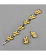 Vintage Lemon Yellow Bracelet Clip On Earring Set Silver Tone Acrylic En... - $27.35 CAD