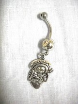 MEXICAN SKELETON PLAYING GUITAR IN SOMBRERO ON CLEAR CZ BELLY RING NAVEL... - $4.99