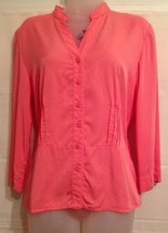 JM Collection Women&#39;s Size 6 Blouse Orange Button Front V-Neck 3/4&quot; Sleeves - £8.56 GBP