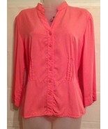 JM Collection Women&#39;s Size 6 Blouse Orange Button Front V-Neck 3/4&quot; Sleeves - £8.55 GBP