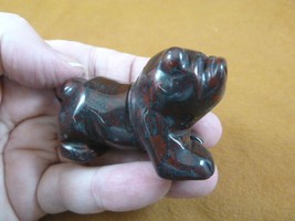 Y-DOG-EB-720) red black BULLDOG bull dog carving FIGURINE gemstone love ... - $17.53