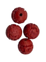 Red Wooden Carved Beads Asian Jewelry Round Floral Flower Wood .5&quot; - £6.38 GBP