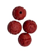 Red Wooden Carved Beads Asian Jewelry Round Floral Flower Wood .5&quot; - £6.28 GBP