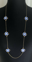 New Ann Taylor Blue Flower W/ Clear Rhinestones Gold Tone Necklace - £27.14 GBP