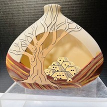 Artist Rain Signed Dated Navajo Pottery 1983 Flat Vase Cutout Scene T109 - £37.14 GBP
