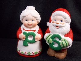 Santa &amp; Mrs Claus bisque porcelain shakers Christmas 3.5&quot; tall Enesco 1987 - £9.56 GBP