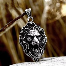 Mens Silver Lion King Head Pendant Punk Hip Hop Rock Necklace Stainless Steel - £9.54 GBP