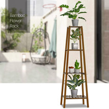 15&quot; Brown Bamboo 4-Tier Balcony Flower Pot Display Shelves Home Plant Ra... - $83.59