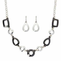 Liz Claiborne Silver Tone &amp; Hematite Necklace And Earring Set New In Box - $18.68