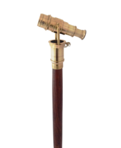 Antique Wooden Walking Stick Cane with Brass Telescope Handle - £51.45 GBP