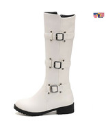 2020 New Trend Women Solid White Knee High 3 Buckle Leather Low Heel Boo... - £32.98 GBP+