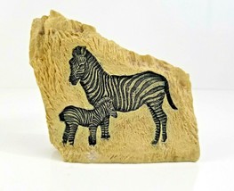 Painted Zebra on Rock Carving Resin Decorative Primitive Art Sculpture - £11.70 GBP