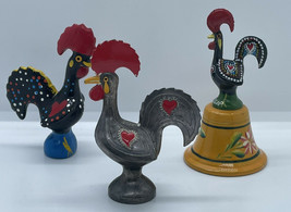 Vintage rooster portugal hand painted three inches tall lot of three different - £16.44 GBP