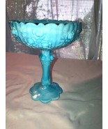 Fenton Blue Milk Glass Rose Comport High Footed 9222-MI 1964 Mint - £39.30 GBP