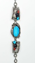 Vicki Orr Vintage Kingman Turquoise, Coral, and Bear Claw Watch Bracelet - £498.12 GBP