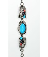 Vicki Orr Vintage Kingman Turquoise, Coral, and Bear Claw Watch Bracelet - £498.12 GBP