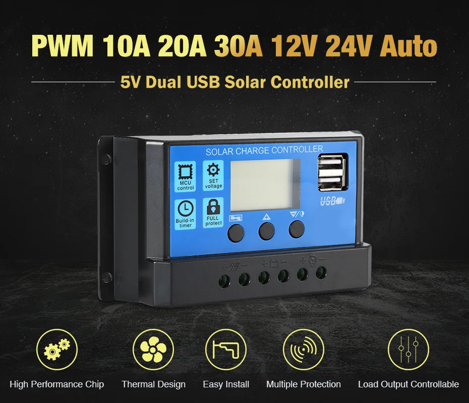 House Home 10A-100A MPPT Solar Controller PWM Battery Charger 12V 24V Auto LCD D - £29.23 GBP