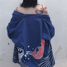 Harajuku Japanese Women 3/4 Sleeve Loose Blue Kimono Yukata Coat Outerwear - £15.12 GBP