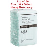 50 Ct, Cardinal Wings Plus Underpads Bed Pads Fluff Heavy Absorbency 30X30&quot; - £30.81 GBP