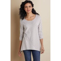 Soft Surroundings Nathalie Tunic Top Womens XS Off White Striped Asymmet... - £17.80 GBP