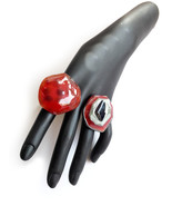 Chunky Red Ring, Rough Ring, Irregular Ring, Red Black Ring, Resin Ring,... - $22.00