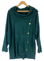 Adrienne Vittadini XL Sweater Tunic Emerald Green Gold Button Scoop Neck... - $37.18