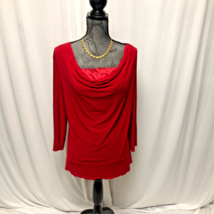 Jaclyn Smith Top Womens Large Red Cowl Neck Stretch Blouse Christmas Fes... - $16.65