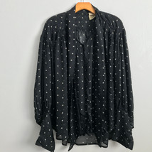Free People One Star Shirt L Black Sheer Self Tie Neck Button Down Puff ... - $22.98