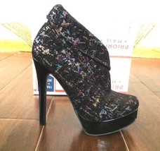 CHINESE LAUNDRY Platform Heels Womens 6 Black Glittery Brocade Ankle Bootie High - £14.93 GBP
