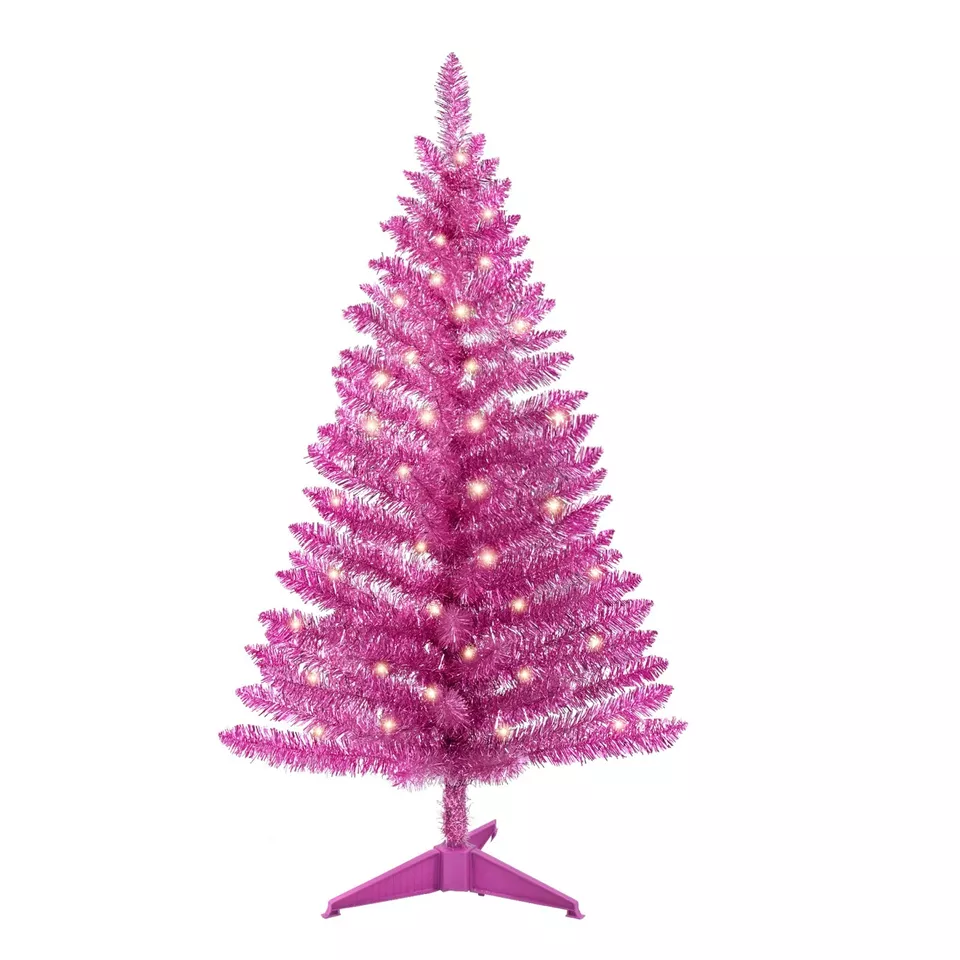 4ft Mini Artificial Christmas Tree with 50 LED Lights White ( Pink )  - $43.98