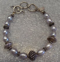 Peyote Bird Bracelet Caviar Accent 9.25 Sterling Silver &amp; Glowing Pearls 9&quot; POC - £78.94 GBP