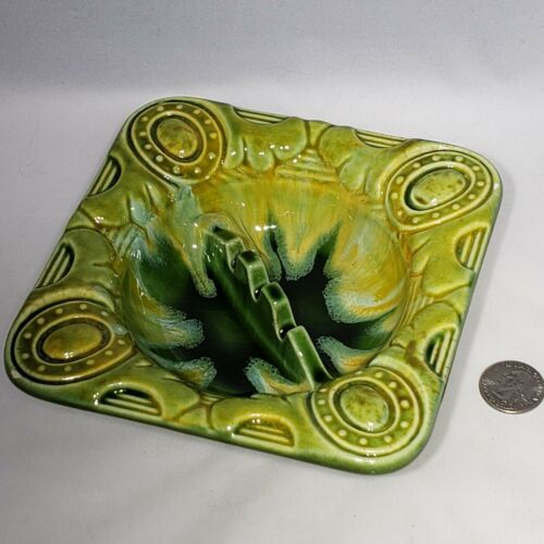 VTG Haeger Green Embossed 6" Square Ashtray #2043 MCM Art Pottery - $18.95
