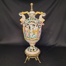 Vintage M&amp;R Capodimonte Italian Porcelain Bisque Brass Footed Urn Or Lam... - £218.04 GBP