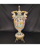 Vintage M&amp;R Capodimonte Italian Porcelain Bisque Brass Footed Urn Or Lam... - $379.11 CAD