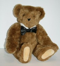 Vermont Teddy Bear 16&quot; Jointed Plush Black Satin Bow Tie Soft Toy Stuffed Animal - £18.71 GBP