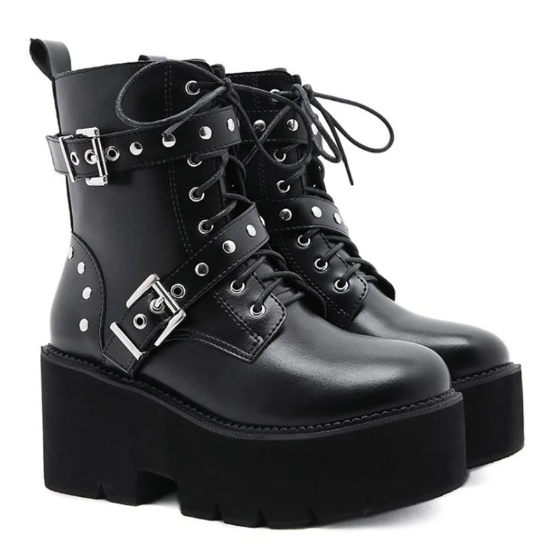 Women Platform Ankle Boots  Rivet  Style Combat Boots Buckle Design Female Motor - $132.10