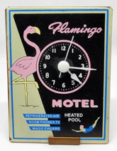 Vintage Flamingo Motel Clock Advertising Small Desk Clock Mcm 4x3 ~Not Neon~ - £62.48 GBP
