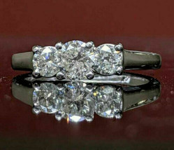 Engagement Ring 2.60Ct Round Cut Three Diamond Solid 14K White Gold in Size 5.5 - £205.16 GBP