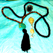 Handmade vintage beaded turquoise necklace, ring and pendant - £33.16 GBP