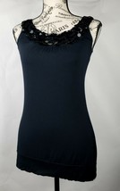 WILLI SMITH Dressy Black Sequin Embellished Neckline Tank Top Womens Size S - £16.50 GBP