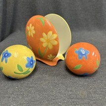 Vtg AVON Luau Flowers Napkin Holder W/ Salt &amp; Pepper Shakers Orange&amp;Yellow 2004 - £7.00 GBP