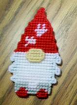 Red Gnome Magnet, Fridge, Needlecraft, Handmade, Gift, Holiday, Plastic Canvas - $6.00