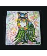 VTG Hand Painted Hawaiian Cat Wall Art Tile Textured Claudia Sanchez CGS 4&quot; - $14.84