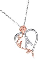 Rose Heart Initial Necklaces Gifts for Women Teen - £74.79 GBP