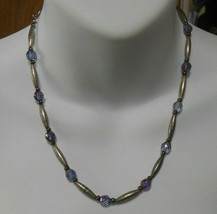 Vintage Signed Kien Silver-tone &amp; Purple Glass Bead Necklace - £18.76 GBP