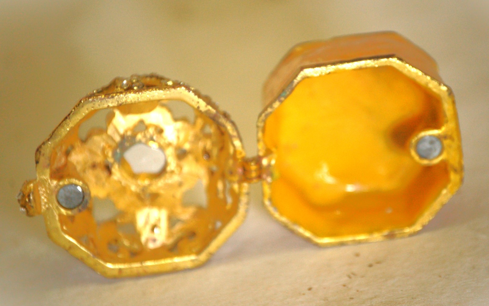 Yellow Enamel Pill Box Rhinestones Item image 3