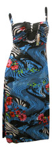 Ice Sea Silk Ladies Dress Blue Split-Ruffle-Neck Spaghetti Straps Size L - £23.22 GBP