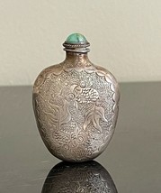 Antique Chinese Silver Fish Plant Engraved Snuff Bottle - £194.76 GBP