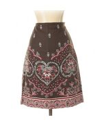 Ann Taylor Loft Brown Print Skirt A line 100% cotton size 2 - €15,34 EUR