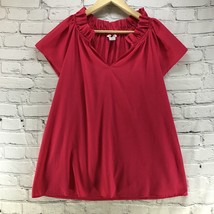 Motherhood Maternity Womens Sz L Top Rose Red Blouse Cap Sleeves Sweetheart - £9.69 GBP